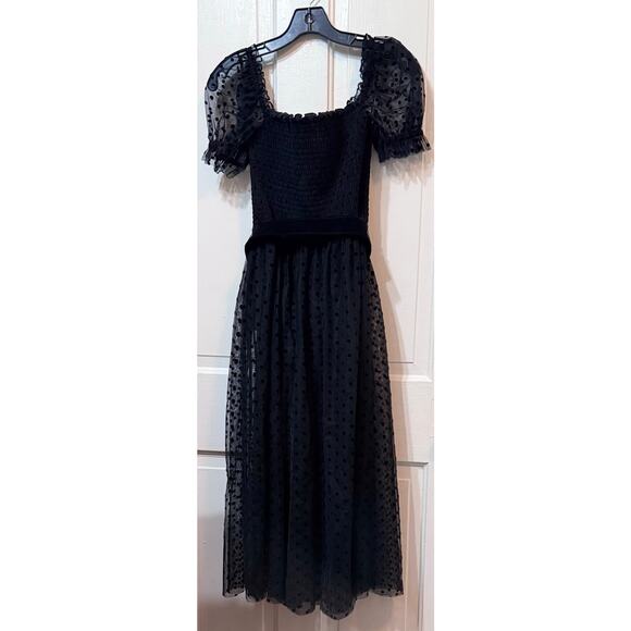 NWT Rebecca Vallance Black Sheer Tulle Belted Bodysuit Midi Tiffani Dress Size 8 - Picture 10 of 16